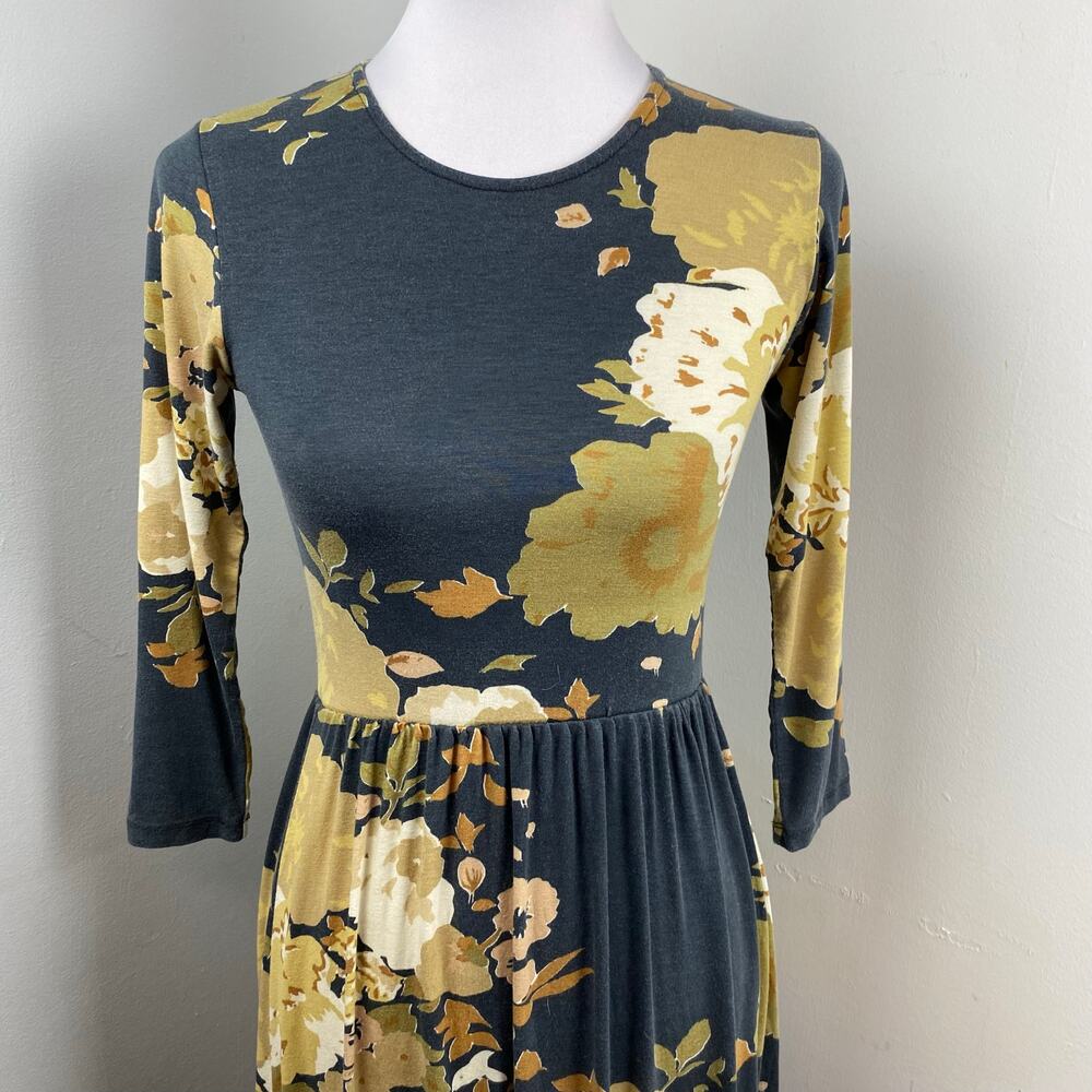 Novella Royale Floral Knit Long Sleeve Mary Midi Dress in Grey Gardens XS Autumn - Picture 4 of 10